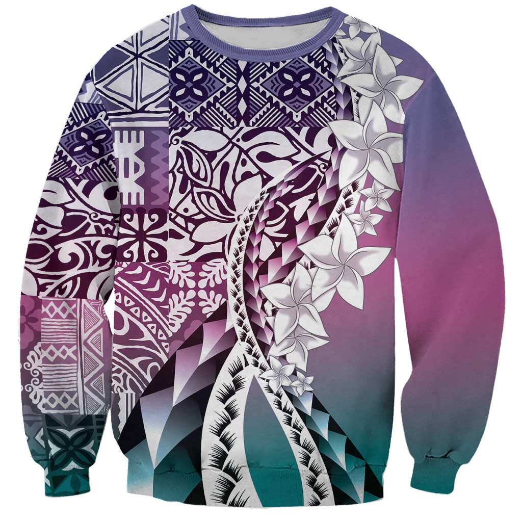 Aloha Vintage Plumeria Hawaiian Tapa Pattern Sweatshirt Gradient Hawaiian Tapa Pattern LT9 Unisex Gradient - Polynesian Pride