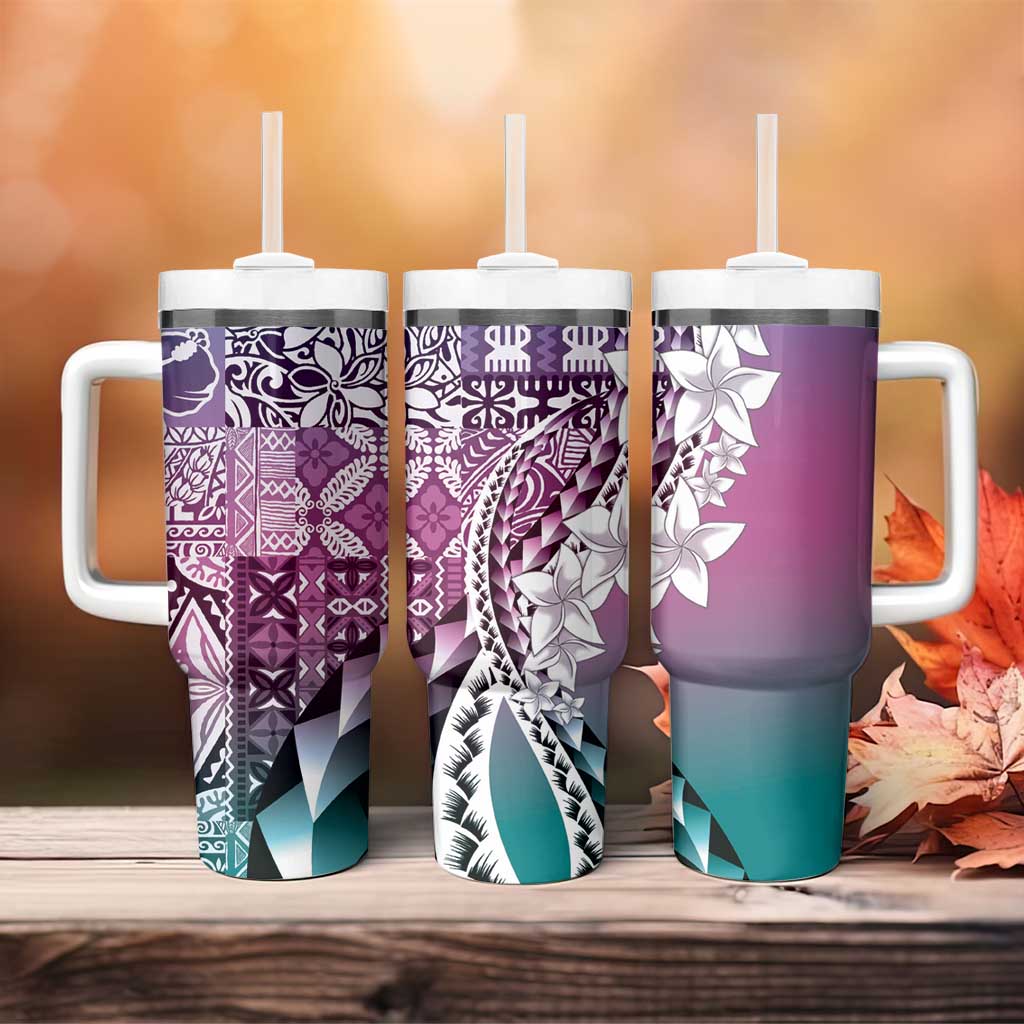Aloha Vintage Plumeria Hawaiian Tapa Pattern Tumbler With Handle Gradient Hawaiian Tapa Pattern - Polynesian Pride