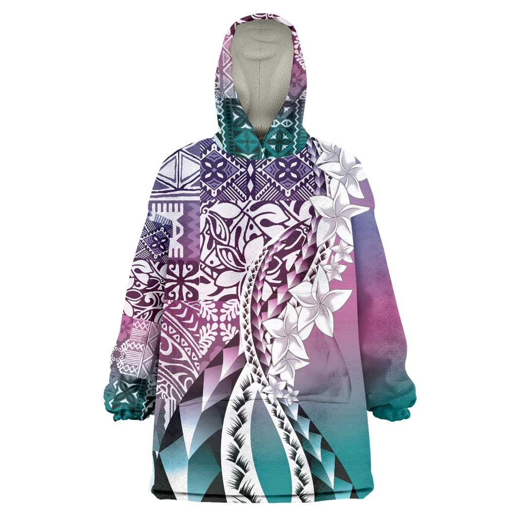 Aloha Vintage Plumeria Hawaiian Tapa Pattern Wearable Blanket Hoodie Gradient Hawaiian Tapa Pattern LT9 One Size Gradient - Polynesian Pride