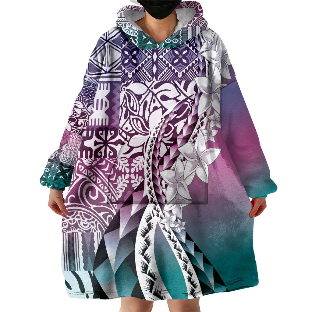 Aloha Vintage Plumeria Hawaiian Tapa Pattern Wearable Blanket Hoodie Gradient Hawaiian Tapa Pattern LT9 - Polynesian Pride