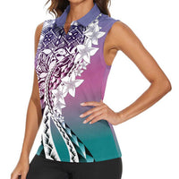 Aloha Vintage Plumeria Hawaiian Tapa Pattern Women Sleeveless Polo Shirt Gradient Hawaiian Tapa Pattern - Polynesian Pride