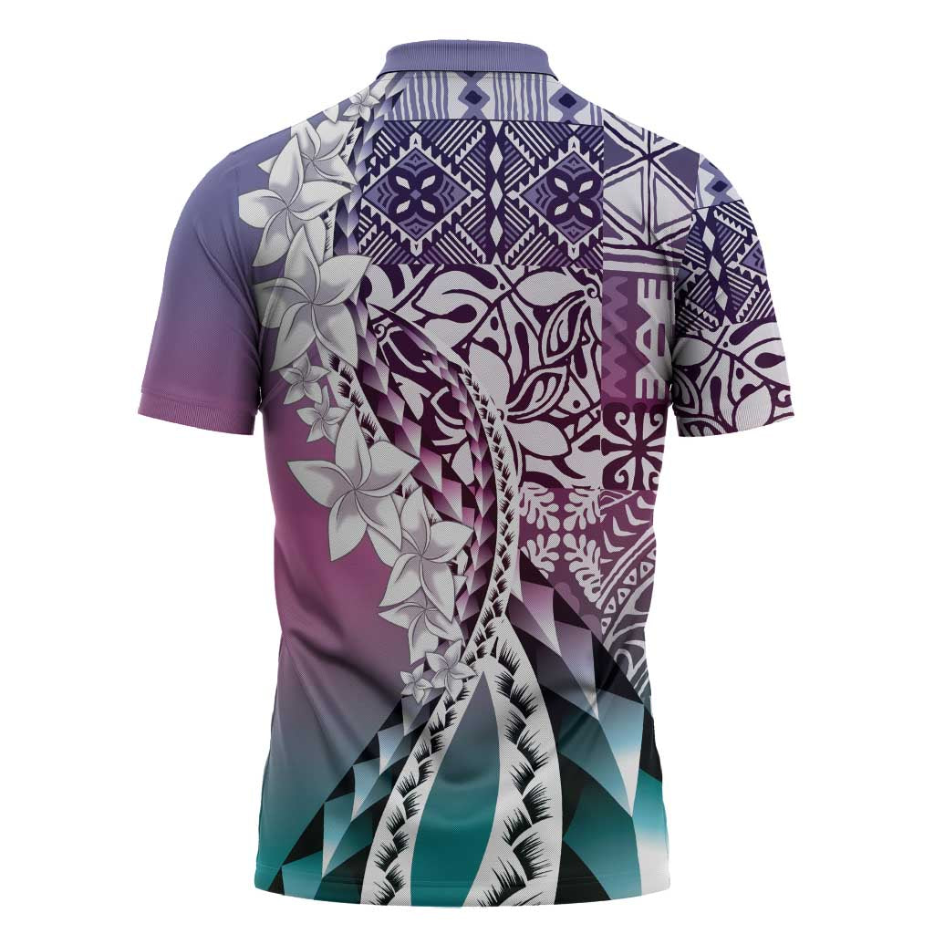 Aloha Vintage Plumeria Hawaiian Tapa Pattern Zipper Polo Shirt Gradient Hawaiian Tapa Pattern - Polynesian Pride