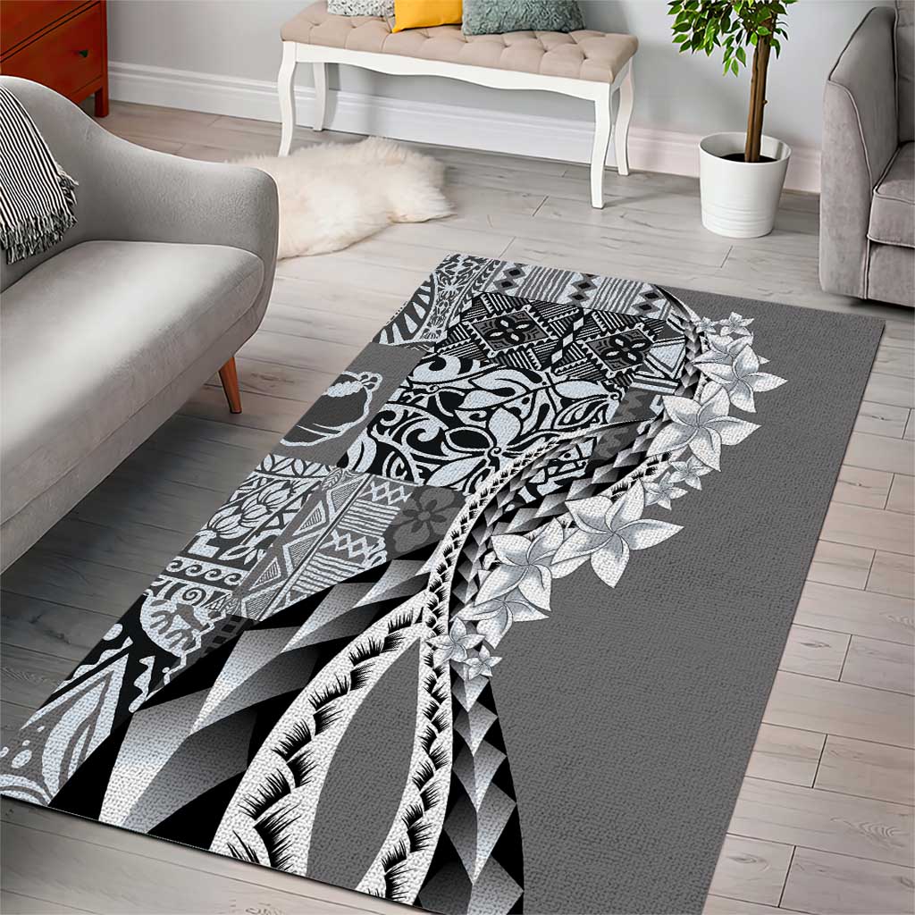 Aloha Vintage Plumeria Hawaiian Tapa Pattern Area Rug Gray Hawaiian Tapa Pattern - Polynesian Pride