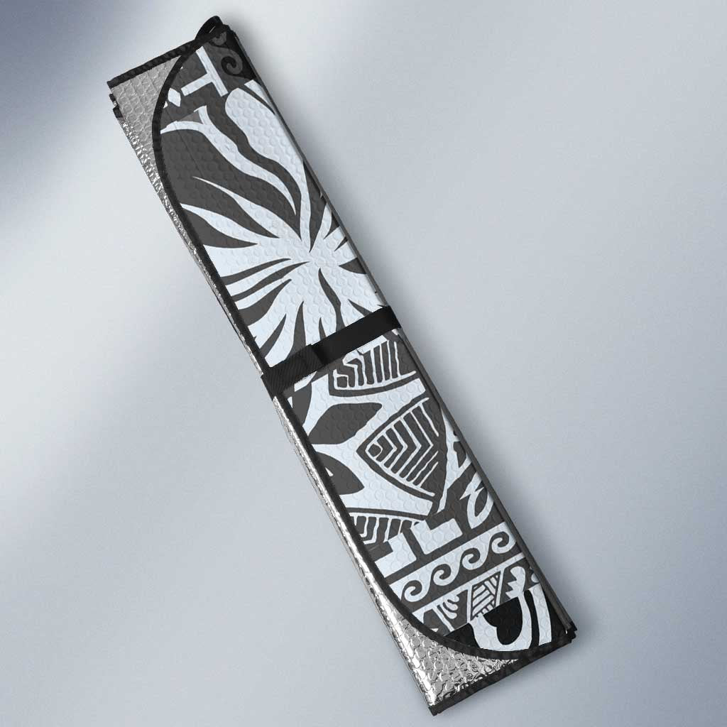 Aloha Vintage Plumeria Hawaiian Tapa Pattern Auto Sun Shade Gray Hawaiian Tapa Pattern - Polynesian Pride