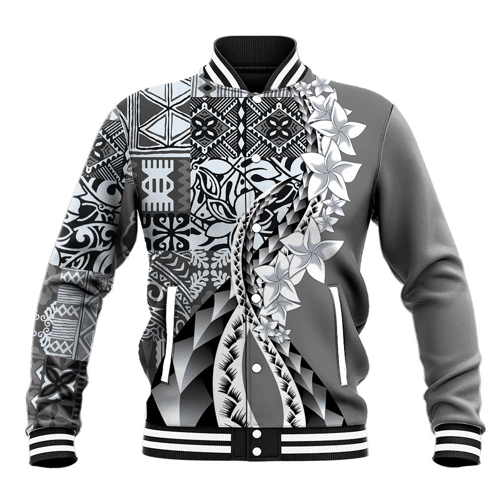 Aloha Vintage Plumeria Hawaiian Tapa Pattern Baseball Jacket Gray Hawaiian Tapa Pattern LT9 Unisex Gray - Polynesian Pride