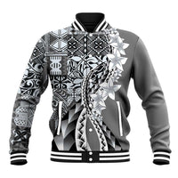Aloha Vintage Plumeria Hawaiian Tapa Pattern Baseball Jacket Gray Hawaiian Tapa Pattern LT9 Unisex Gray - Polynesian Pride