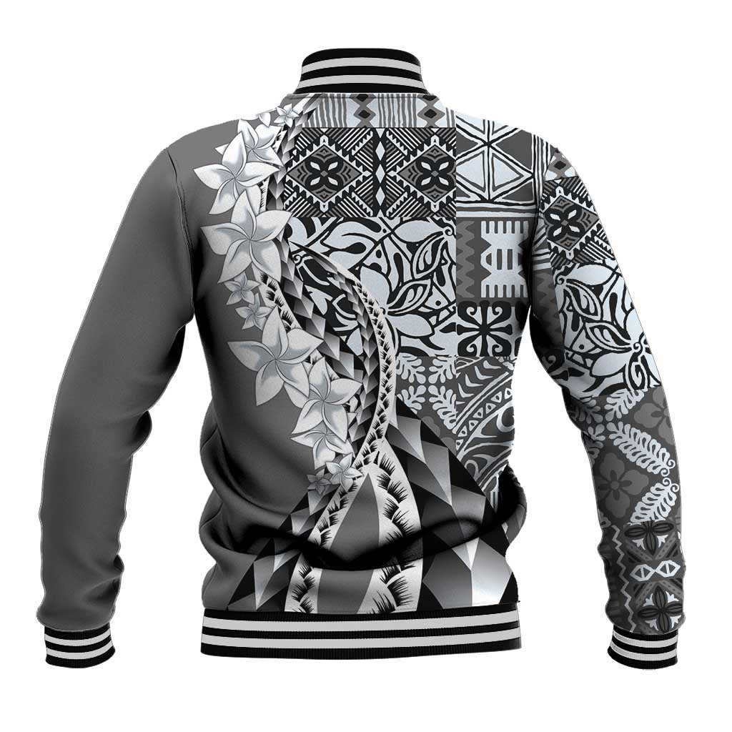 Aloha Vintage Plumeria Hawaiian Tapa Pattern Baseball Jacket Gray Hawaiian Tapa Pattern LT9 - Polynesian Pride