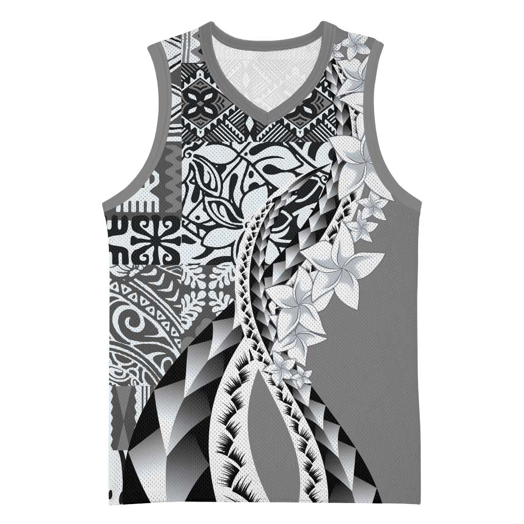 Aloha Vintage Plumeria Hawaiian Tapa Pattern Basketball Jersey Gray Hawaiian Tapa Pattern LT9 Unisex Gray - Polynesian Pride