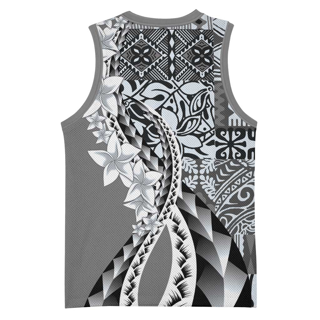 Aloha Vintage Plumeria Hawaiian Tapa Pattern Basketball Jersey Gray Hawaiian Tapa Pattern LT9 - Polynesian Pride