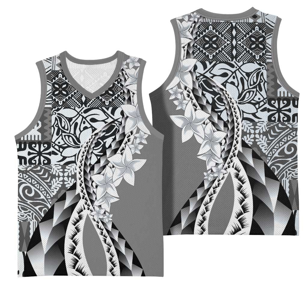 Aloha Vintage Plumeria Hawaiian Tapa Pattern Basketball Jersey Gray Hawaiian Tapa Pattern LT9 - Polynesian Pride