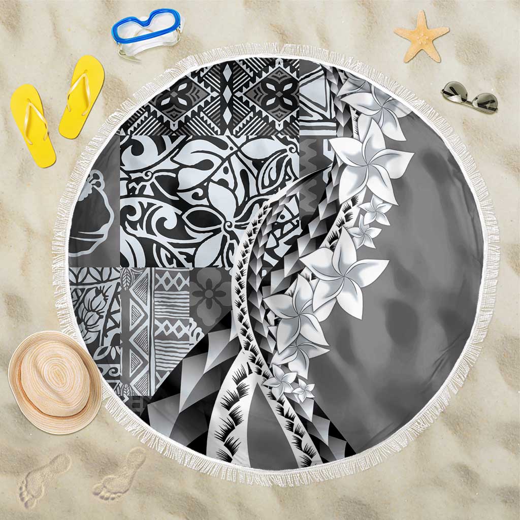 Aloha Vintage Plumeria Hawaiian Tapa Pattern Beach Blanket Gray Hawaiian Tapa Pattern LT9 One Size 150cm Gray - Polynesian Pride