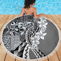 Aloha Vintage Plumeria Hawaiian Tapa Pattern Beach Blanket Gray Hawaiian Tapa Pattern LT9 - Polynesian Pride