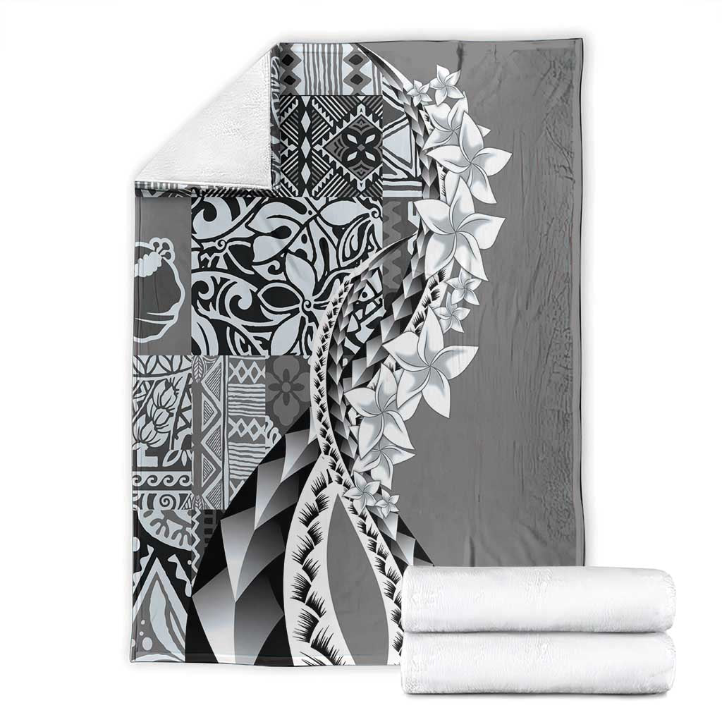 Aloha Vintage Plumeria Hawaiian Tapa Pattern Blanket Gray Hawaiian Tapa Pattern - Polynesian Pride
