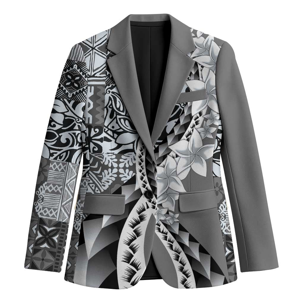 Aloha Vintage Plumeria Hawaiian Tapa Pattern Blazer Gray Hawaiian Tapa Pattern LT9 Unisex Gray - Polynesian Pride