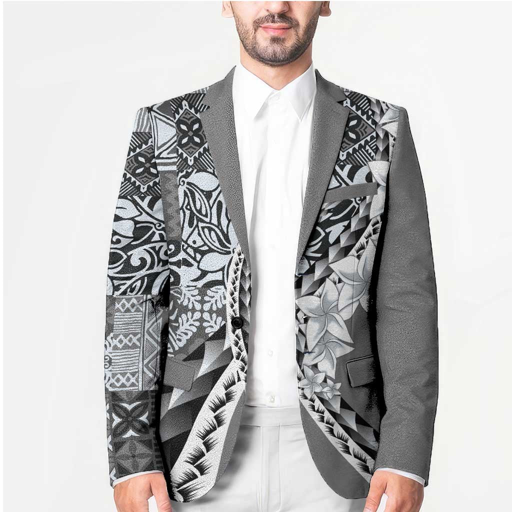 Aloha Vintage Plumeria Hawaiian Tapa Pattern Blazer Gray Hawaiian Tapa Pattern LT9 - Polynesian Pride