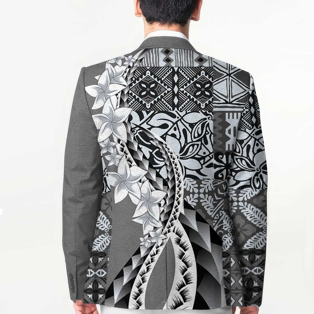 Aloha Vintage Plumeria Hawaiian Tapa Pattern Blazer Gray Hawaiian Tapa Pattern LT9 - Polynesian Pride
