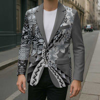 Aloha Vintage Plumeria Hawaiian Tapa Pattern Blazer Gray Hawaiian Tapa Pattern LT9 - Polynesian Pride