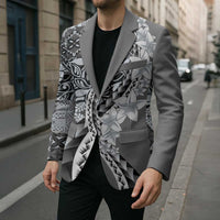 Aloha Vintage Plumeria Hawaiian Tapa Pattern Blazer Gray Hawaiian Tapa Pattern LT9 - Polynesian Pride