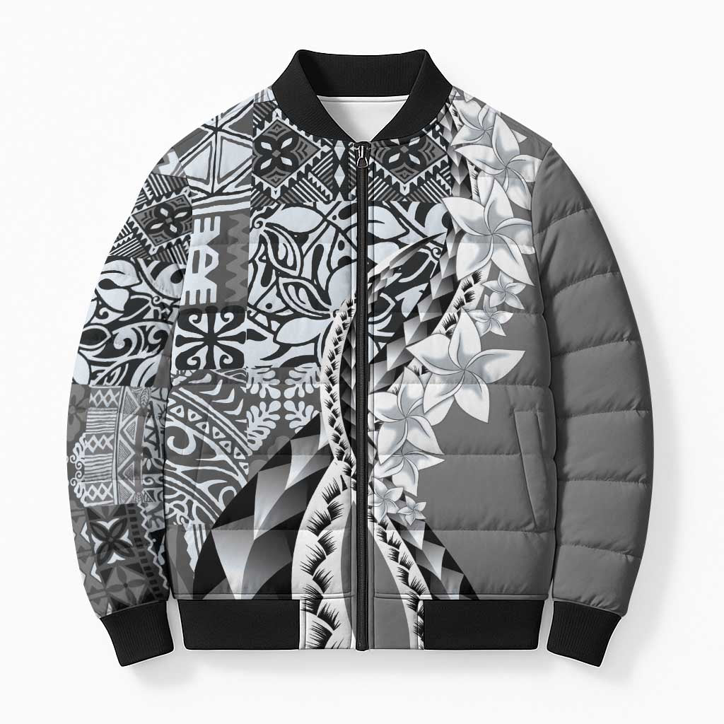 Aloha Vintage Plumeria Hawaiian Tapa Pattern Bomber Puffer Jacket Gray Hawaiian Tapa Pattern LT9 Unisex Gray - Polynesian Pride