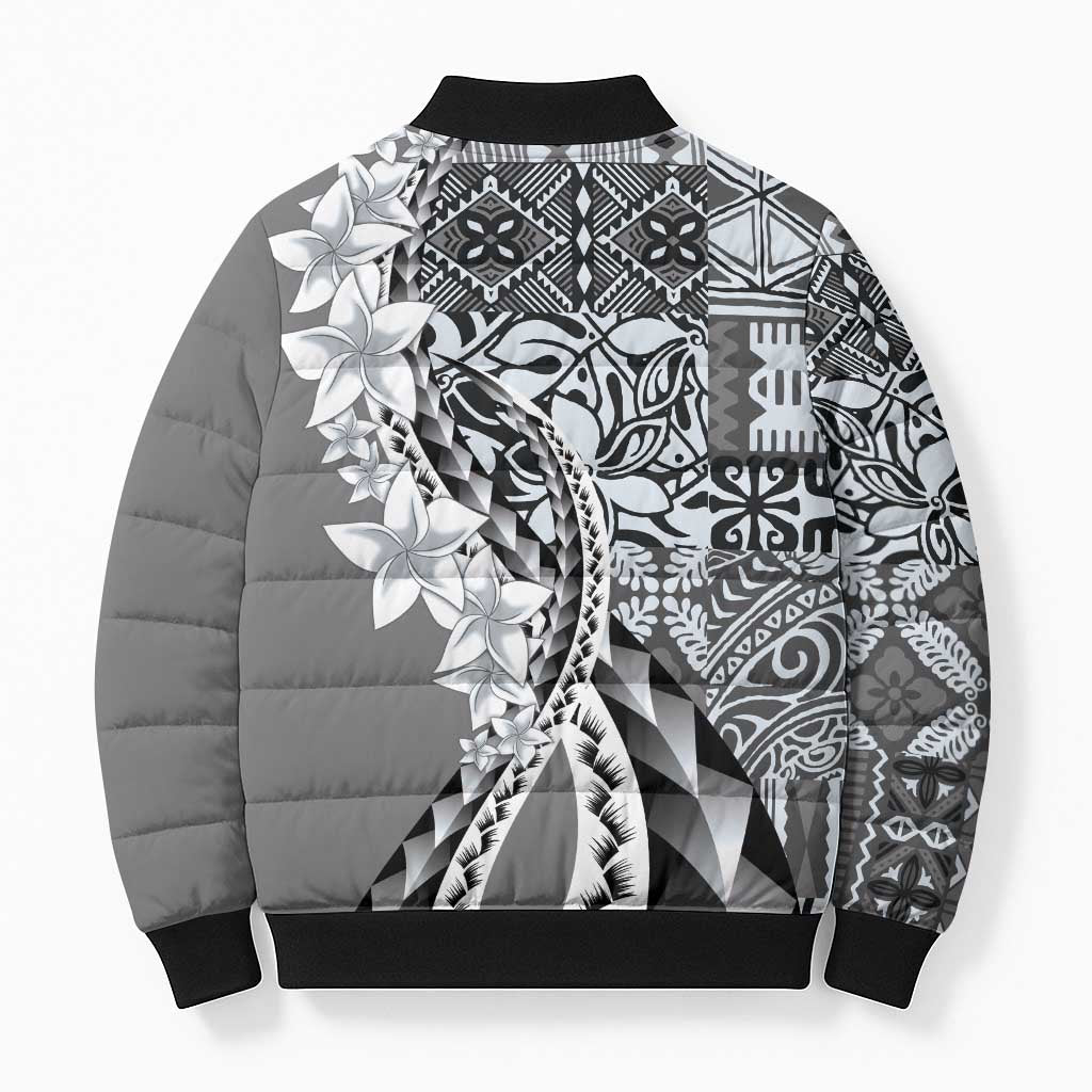 Aloha Vintage Plumeria Hawaiian Tapa Pattern Bomber Puffer Jacket Gray Hawaiian Tapa Pattern LT9 - Polynesian Pride