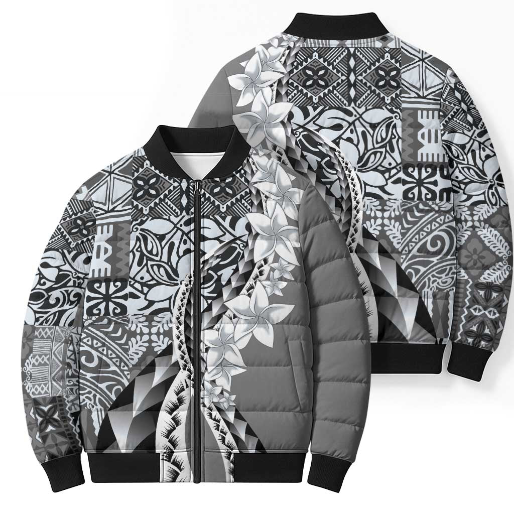 Aloha Vintage Plumeria Hawaiian Tapa Pattern Bomber Puffer Jacket Gray Hawaiian Tapa Pattern LT9 - Polynesian Pride
