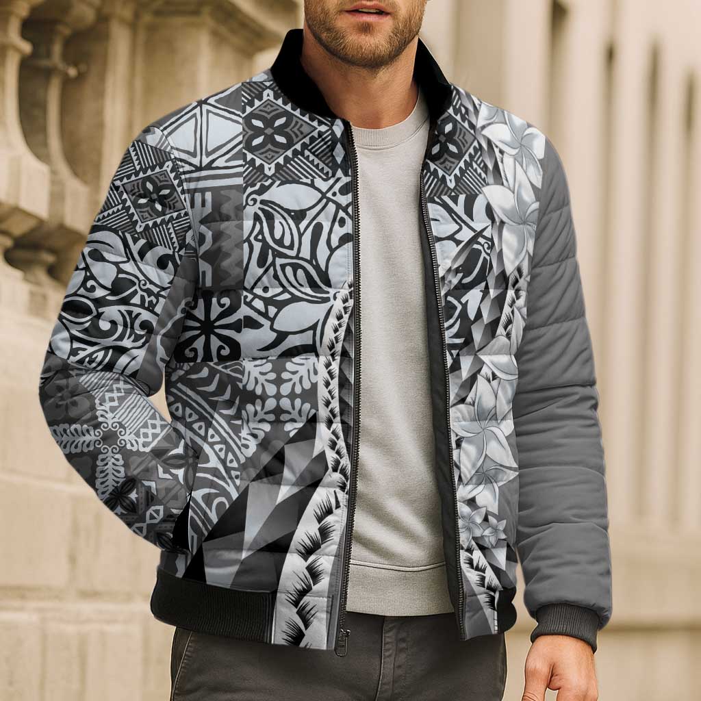 Aloha Vintage Plumeria Hawaiian Tapa Pattern Bomber Puffer Jacket Gray Hawaiian Tapa Pattern LT9 - Polynesian Pride