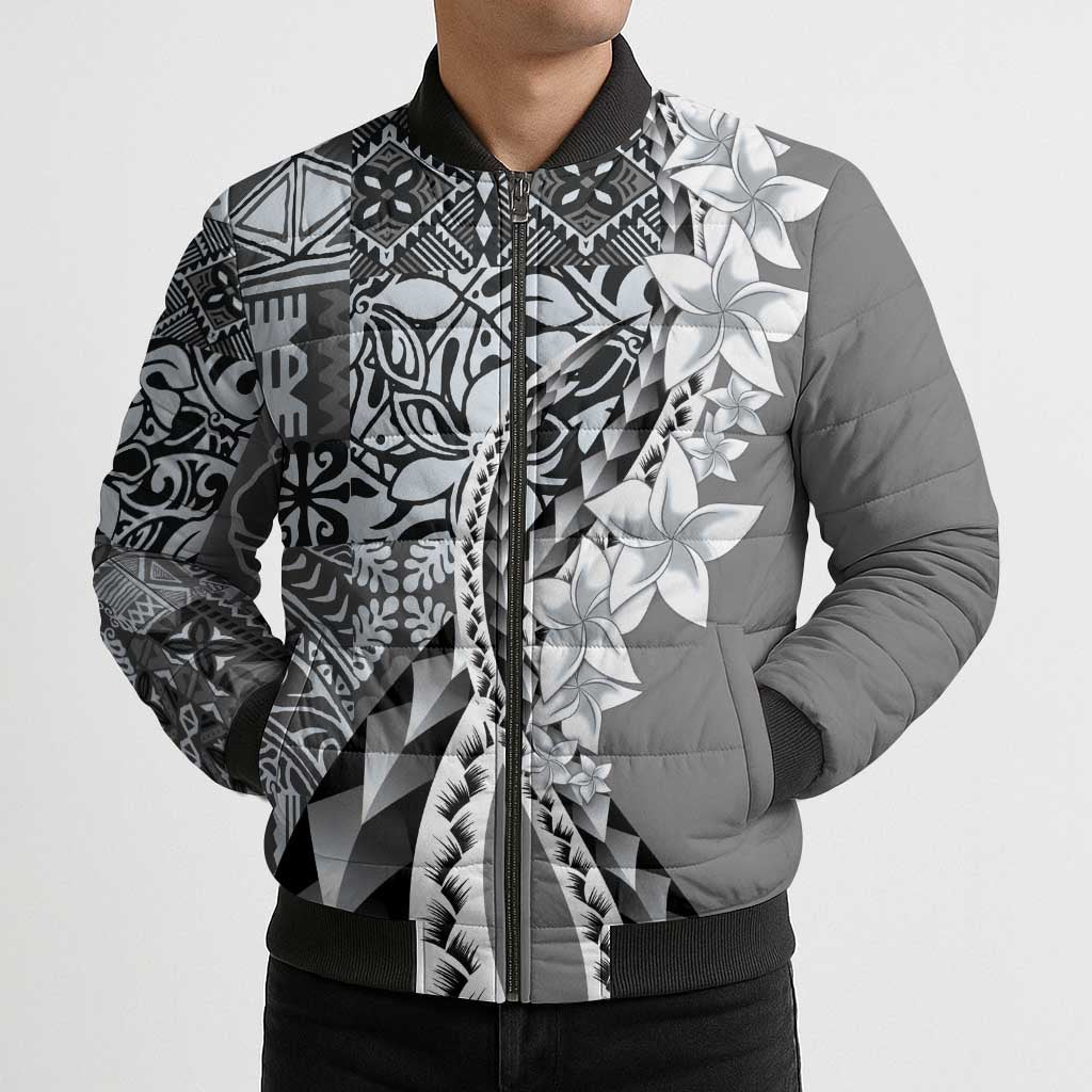 Aloha Vintage Plumeria Hawaiian Tapa Pattern Bomber Puffer Jacket Gray Hawaiian Tapa Pattern LT9 - Polynesian Pride