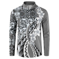 Aloha Vintage Plumeria Hawaiian Tapa Pattern Button Sweatshirt Gray Hawaiian Tapa Pattern LT9 Gray - Polynesian Pride