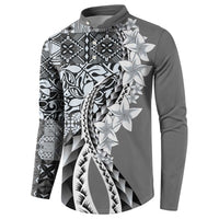 Aloha Vintage Plumeria Hawaiian Tapa Pattern Button Sweatshirt Gray Hawaiian Tapa Pattern LT9 - Polynesian Pride