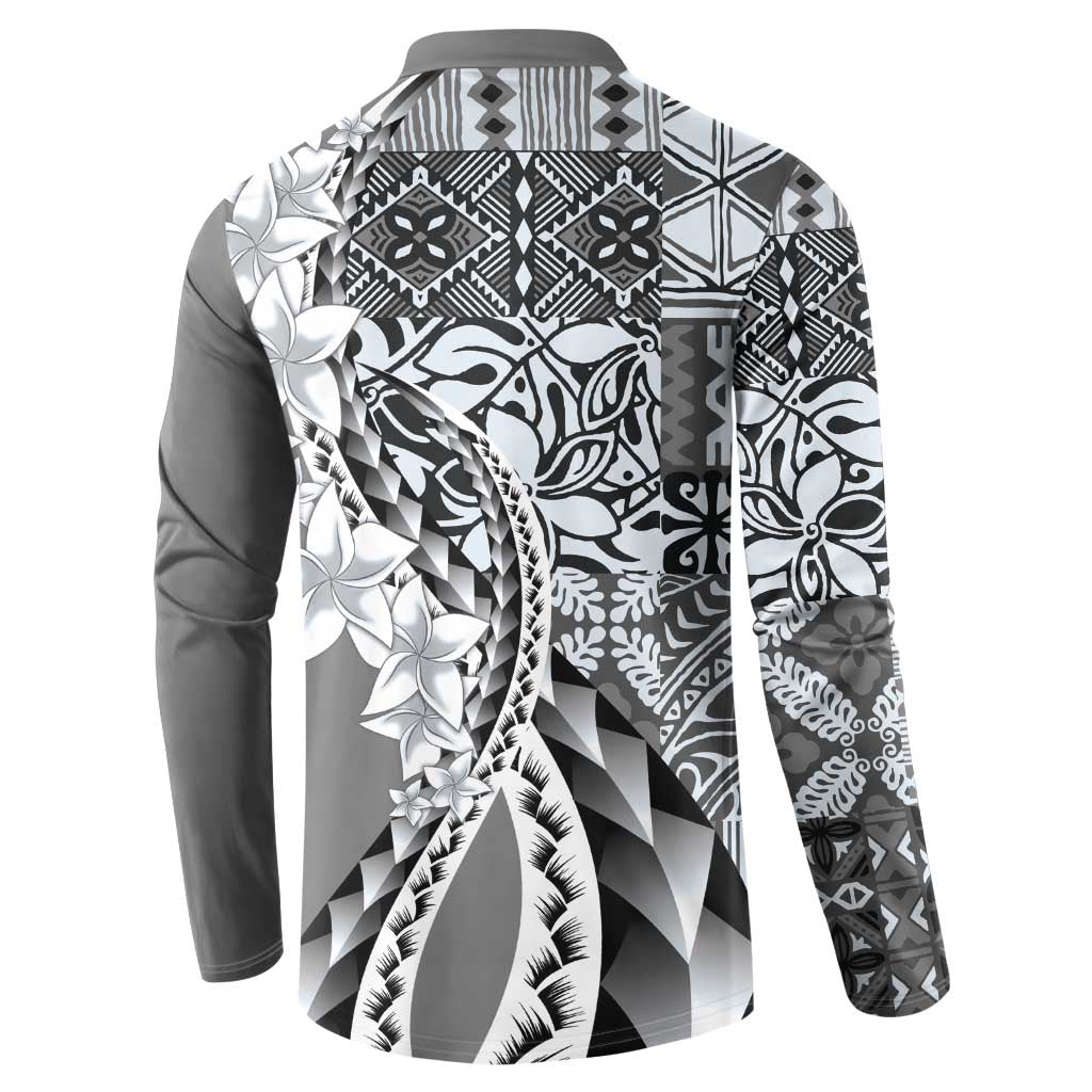 Aloha Vintage Plumeria Hawaiian Tapa Pattern Button Sweatshirt Gray Hawaiian Tapa Pattern LT9 - Polynesian Pride