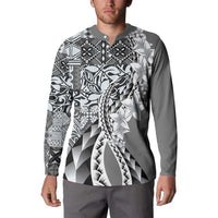 Aloha Vintage Plumeria Hawaiian Tapa Pattern Button Sweatshirt Gray Hawaiian Tapa Pattern LT9 - Polynesian Pride