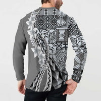 Aloha Vintage Plumeria Hawaiian Tapa Pattern Button Sweatshirt Gray Hawaiian Tapa Pattern LT9 - Polynesian Pride