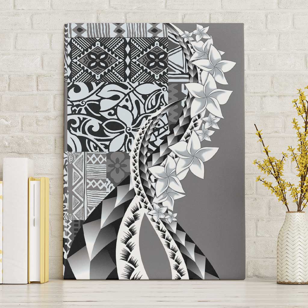 Aloha Vintage Plumeria Hawaiian Tapa Pattern Canvas Wall Art Gray Hawaiian Tapa Pattern LT9 Without Frame Gray - Polynesian Pride