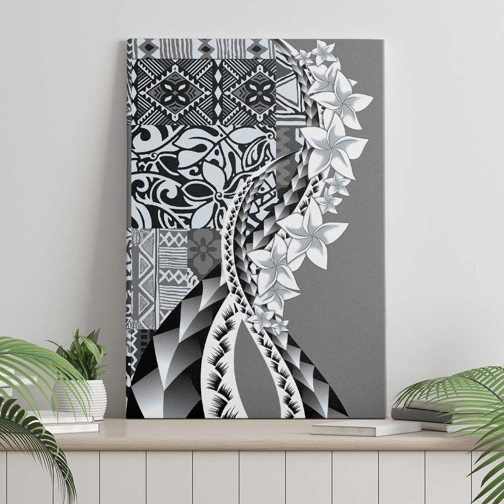 Aloha Vintage Plumeria Hawaiian Tapa Pattern Canvas Wall Art Gray Hawaiian Tapa Pattern LT9 - Polynesian Pride