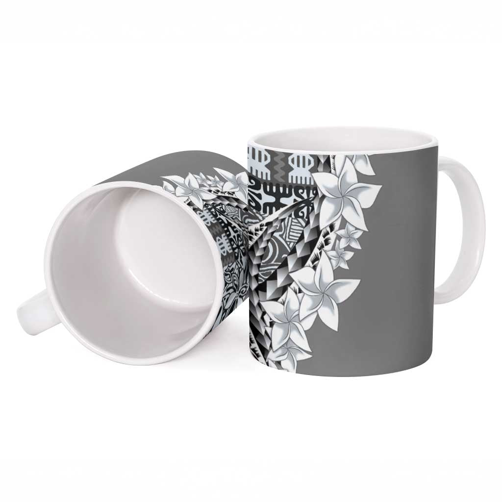 Aloha Vintage Plumeria Hawaiian Tapa Pattern Ceramic Mug Gray Hawaiian Tapa Pattern LT9 - Polynesian Pride