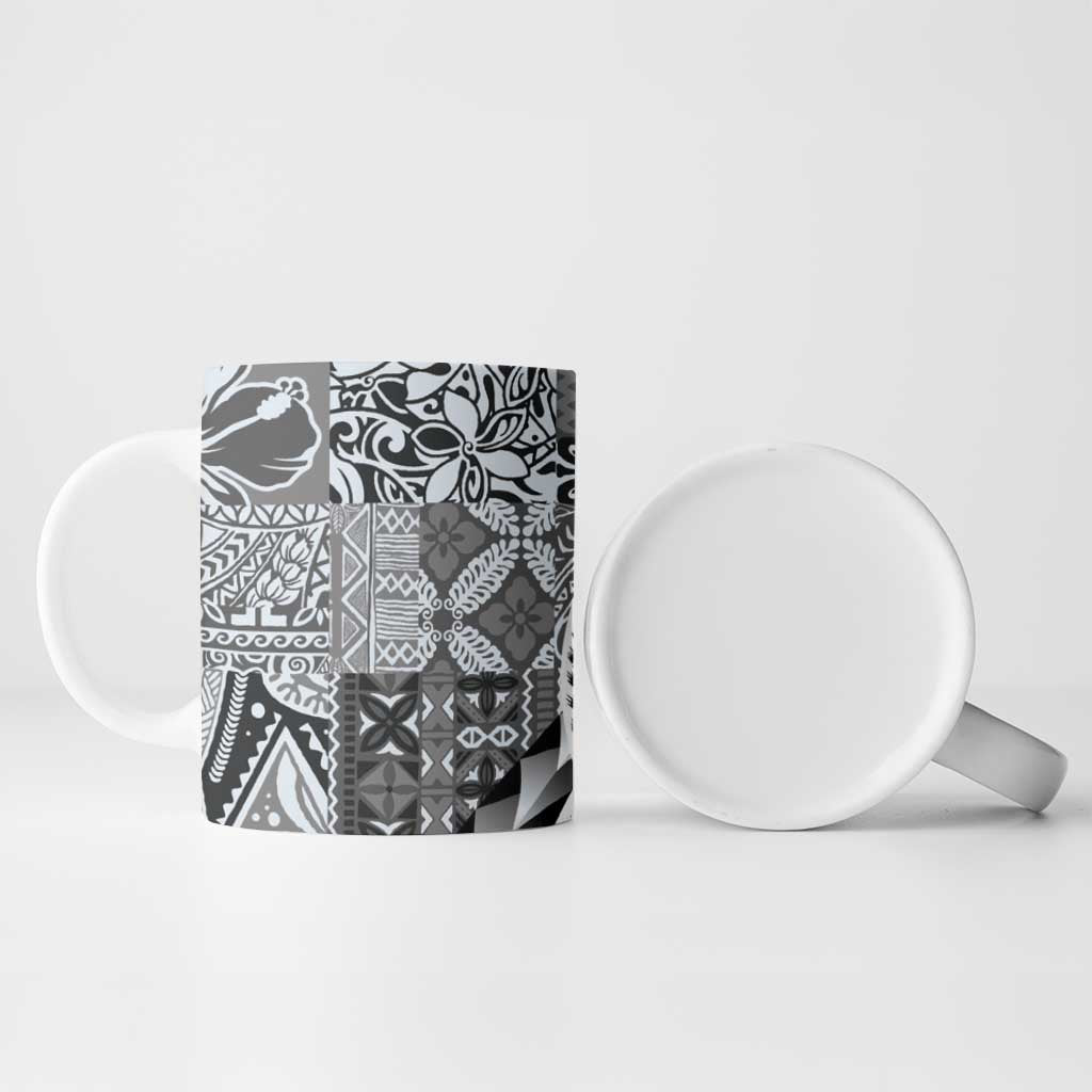 Aloha Vintage Plumeria Hawaiian Tapa Pattern Ceramic Mug Gray Hawaiian Tapa Pattern LT9 - Polynesian Pride