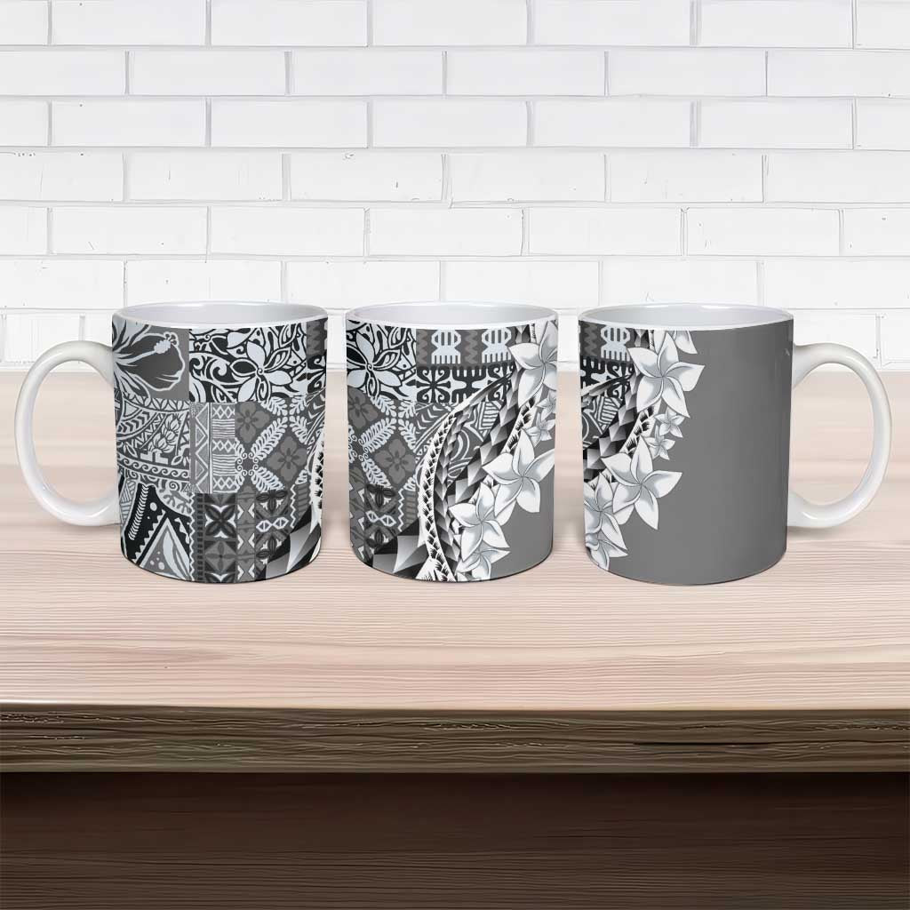 Aloha Vintage Plumeria Hawaiian Tapa Pattern Ceramic Mug Gray Hawaiian Tapa Pattern LT9 - Polynesian Pride
