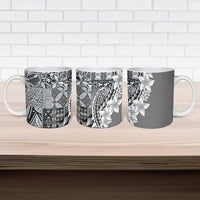 Aloha Vintage Plumeria Hawaiian Tapa Pattern Ceramic Mug Gray Hawaiian Tapa Pattern LT9 - Polynesian Pride