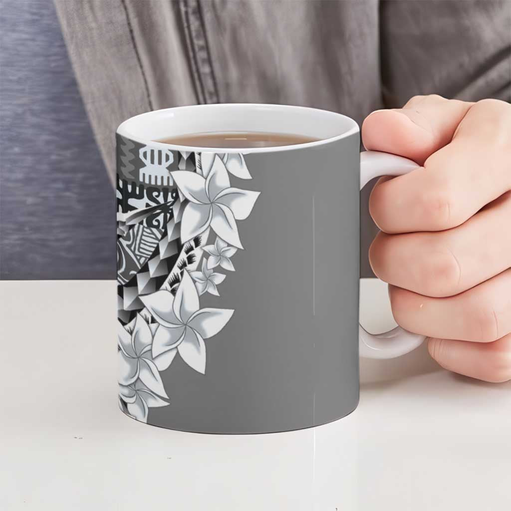 Aloha Vintage Plumeria Hawaiian Tapa Pattern Ceramic Mug Gray Hawaiian Tapa Pattern LT9 - Polynesian Pride