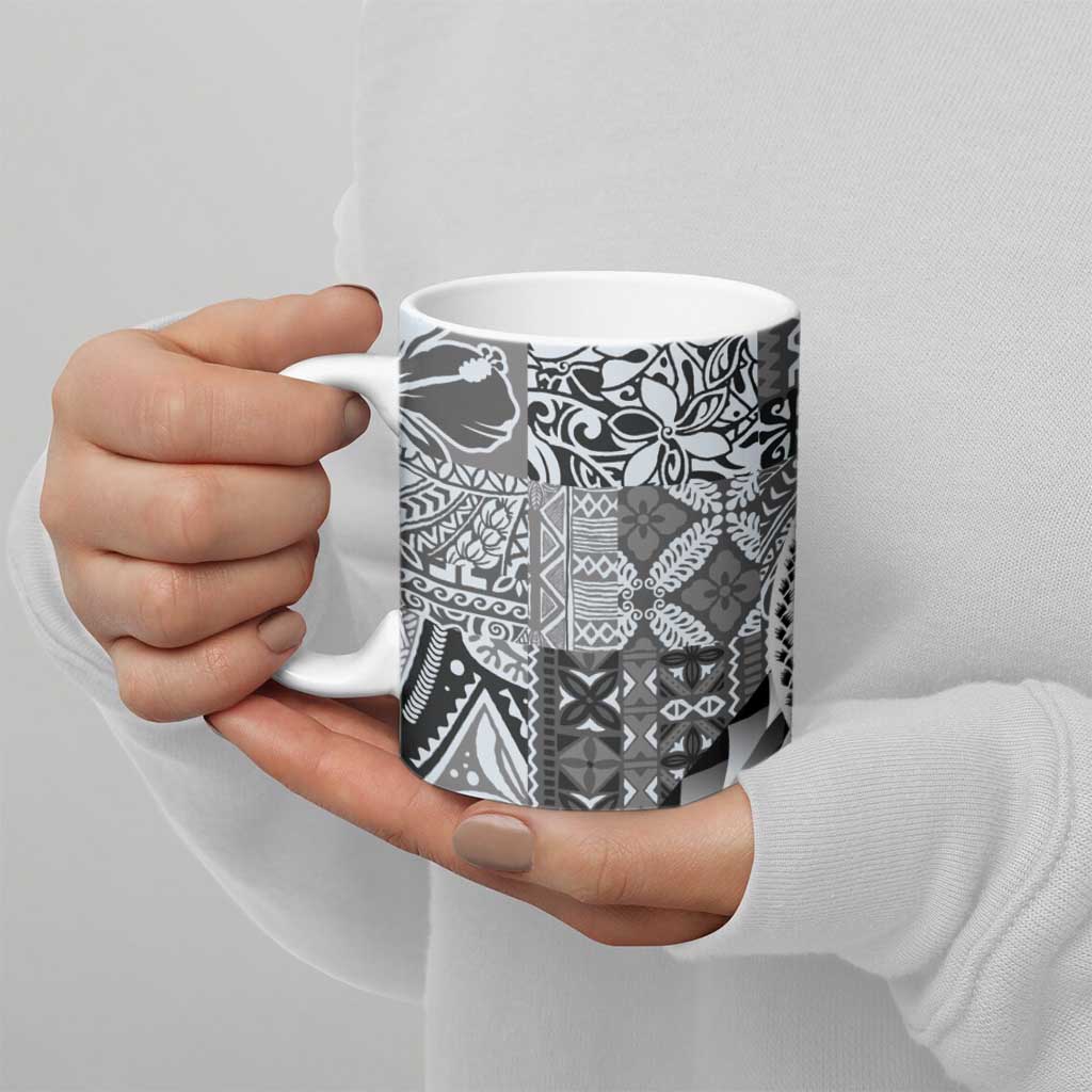 Aloha Vintage Plumeria Hawaiian Tapa Pattern Ceramic Mug Gray Hawaiian Tapa Pattern LT9 - Polynesian Pride