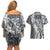 Aloha Vintage Plumeria Hawaiian Tapa Pattern Couples Matching Off Shoulder Short Dress and Hawaiian Shirt Gray Hawaiian Tapa Pattern - Polynesian Pride