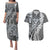 Aloha Vintage Plumeria Hawaiian Tapa Pattern Couples Matching Puletasi and Hawaiian Shirt Gray Hawaiian Tapa Pattern - Polynesian Pride