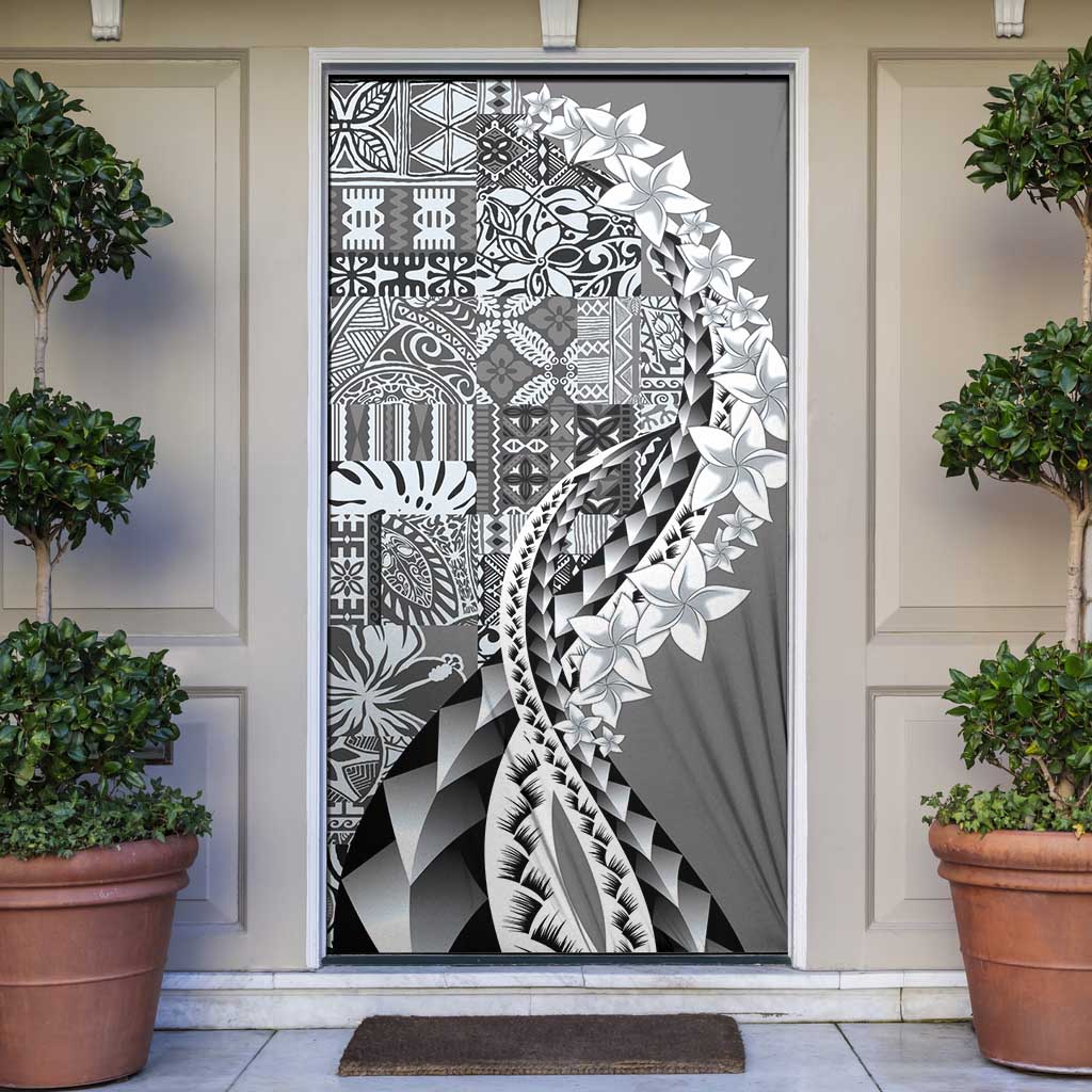 Aloha Vintage Plumeria Hawaiian Tapa Pattern Door Cover Gray Hawaiian Tapa Pattern - Polynesian Pride