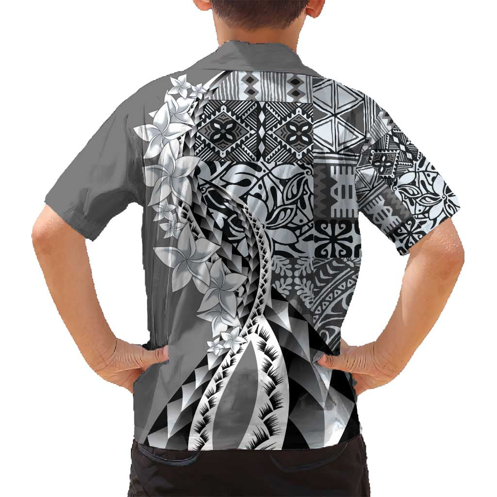 Aloha Vintage Plumeria Hawaiian Tapa Pattern Family Matching Long Sleeve Bodycon Dress and Hawaiian Shirt Gray Hawaiian Tapa Pattern - Polynesian Pride