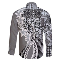 Aloha Vintage Plumeria Hawaiian Tapa Pattern Family Matching Long Sleeve Bodycon Dress and Hawaiian Shirt Gray Hawaiian Tapa Pattern - Polynesian Pride