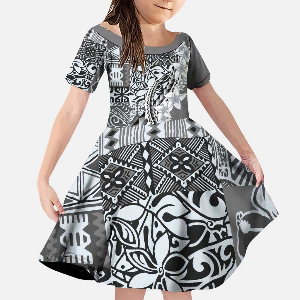 Aloha Vintage Plumeria Hawaiian Tapa Pattern Family Matching Puletasi and Hawaiian Shirt Gray Hawaiian Tapa Pattern - Polynesian Pride