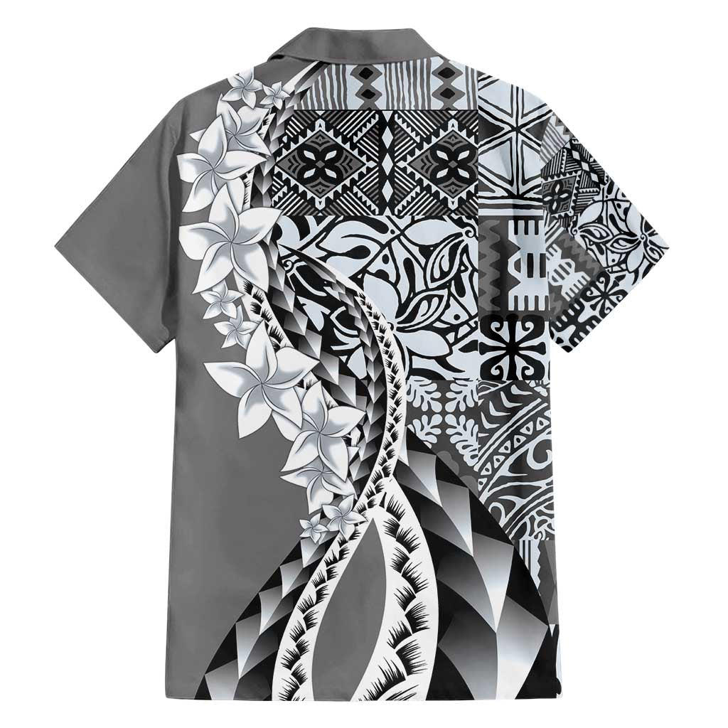 Aloha Vintage Plumeria Hawaiian Tapa Pattern Family Matching Short Sleeve Bodycon Dress and Hawaiian Shirt Gray Hawaiian Tapa Pattern - Polynesian Pride