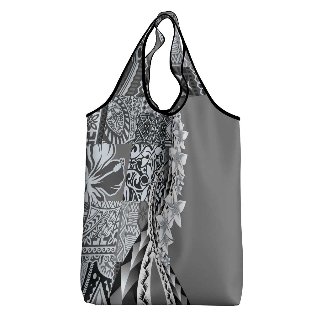 Aloha Vintage Plumeria Hawaiian Tapa Pattern Grocery Bag Gray Hawaiian Tapa Pattern - Polynesian Pride