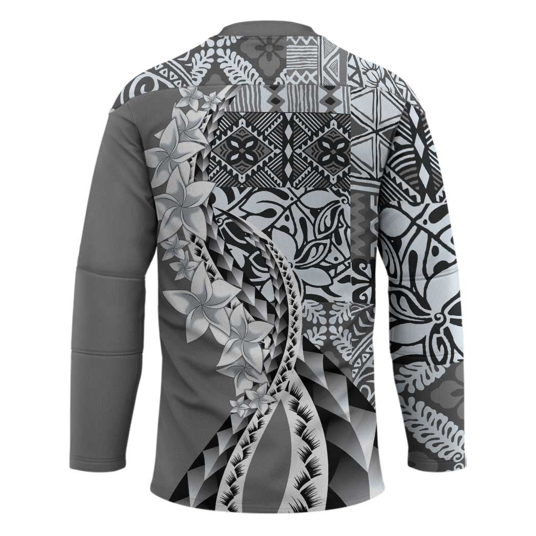 Aloha Vintage Plumeria Hawaiian Tapa Pattern Hockey Jersey Gray Hawaiian Tapa Pattern LT9 - Polynesian Pride