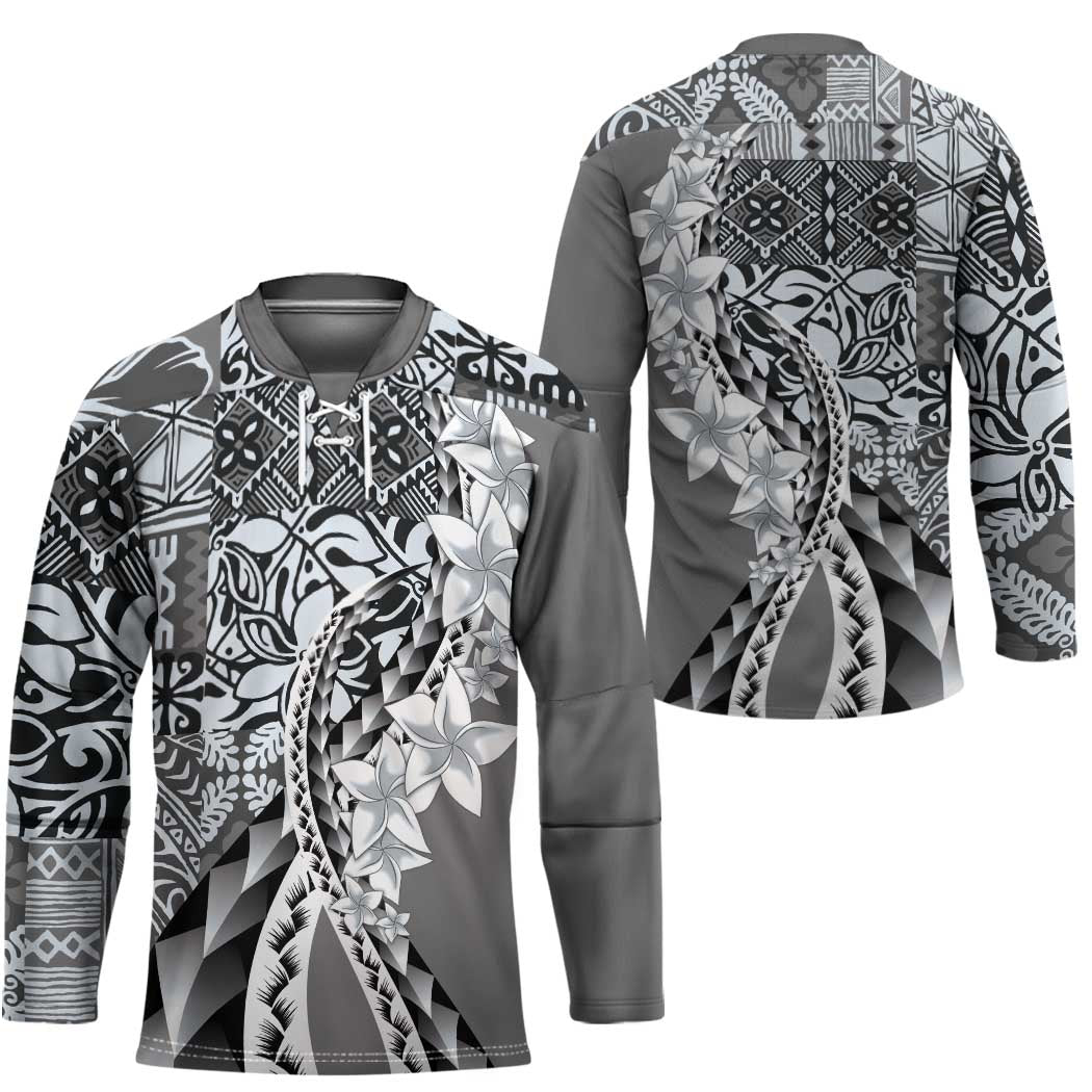 Aloha Vintage Plumeria Hawaiian Tapa Pattern Hockey Jersey Gray Hawaiian Tapa Pattern LT9 - Polynesian Pride